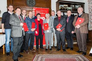 Jubilare mit MdL Klaus Maier,Josef Mischko, Kreisvorsitzender, und BM Fehrenbacher